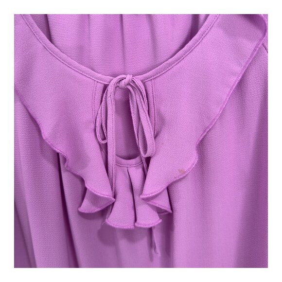 Seven Forty two Women Purple Ruffle Tie-Neck Blouse SZ Large 3/4 Puff Sleeves - Picture 3 of 10